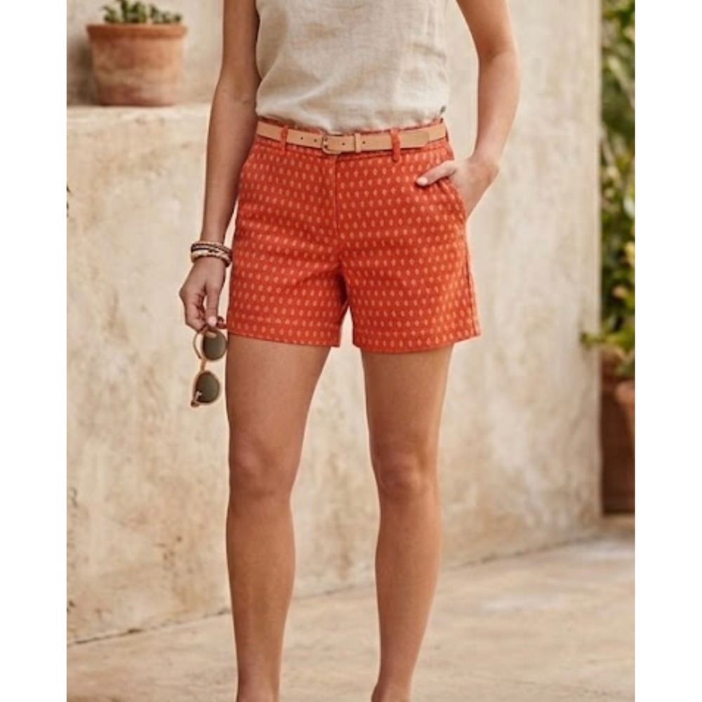 Ann Taylor LOFT Orange Ikat Teardrop Print Shorts Womens Size 4 Chino Summer